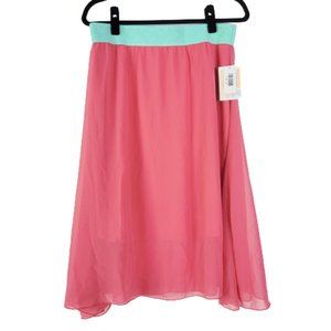 LuLaRoe Lola Pink/Blue A-Line Midi Skirt Sz M